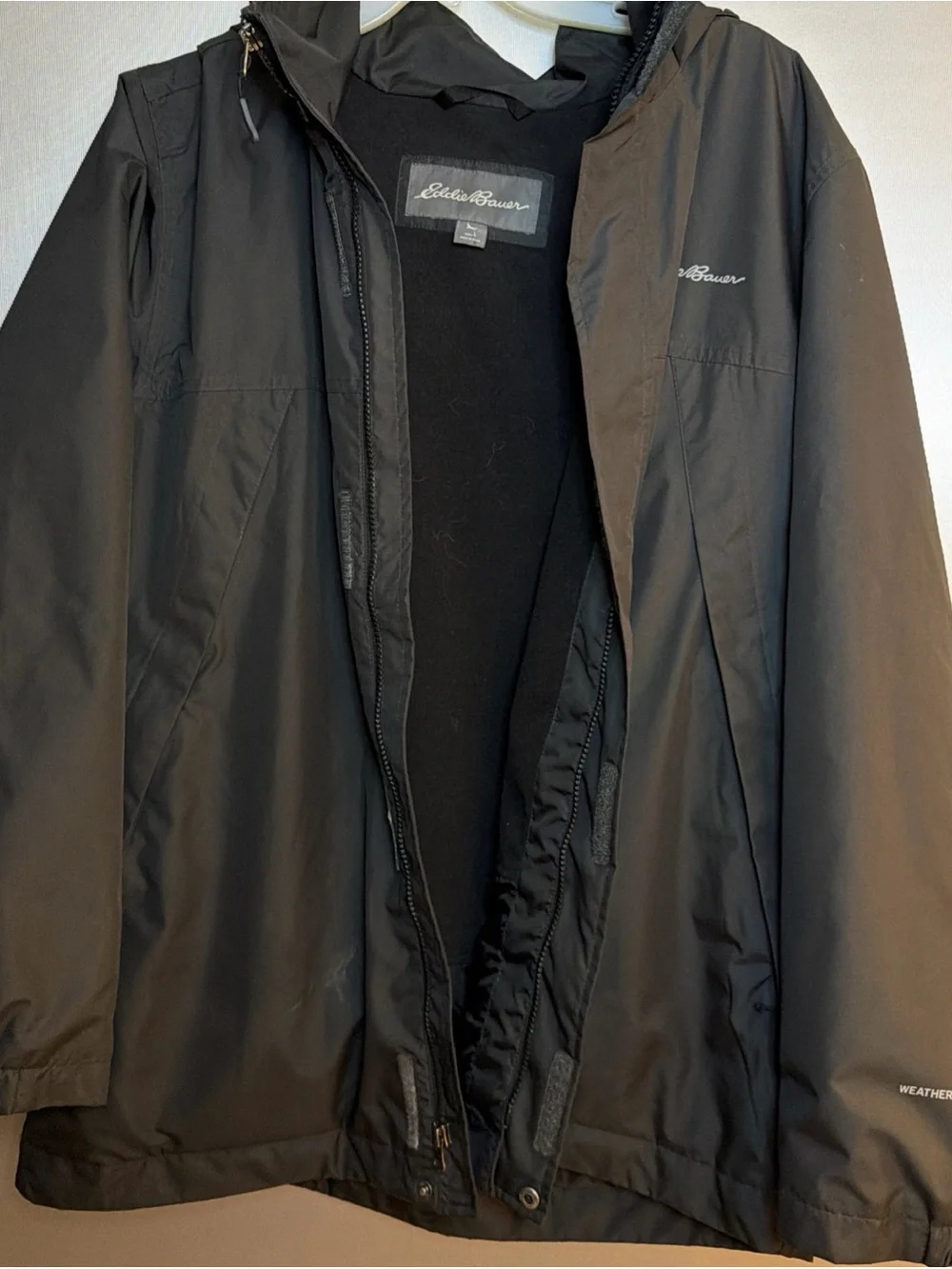 Eddie Bauer Black Hooded Rain Jacket